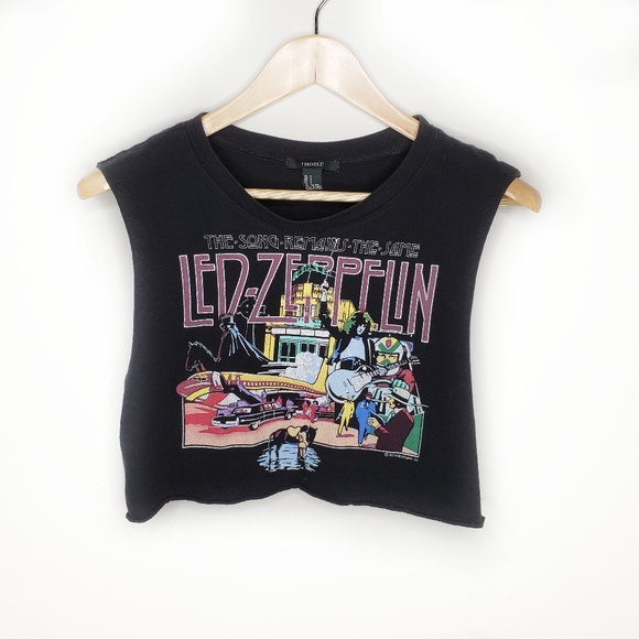 Forever 21 Tops - Forever 21 Black Led Zeppelin Cut Off Crop Top